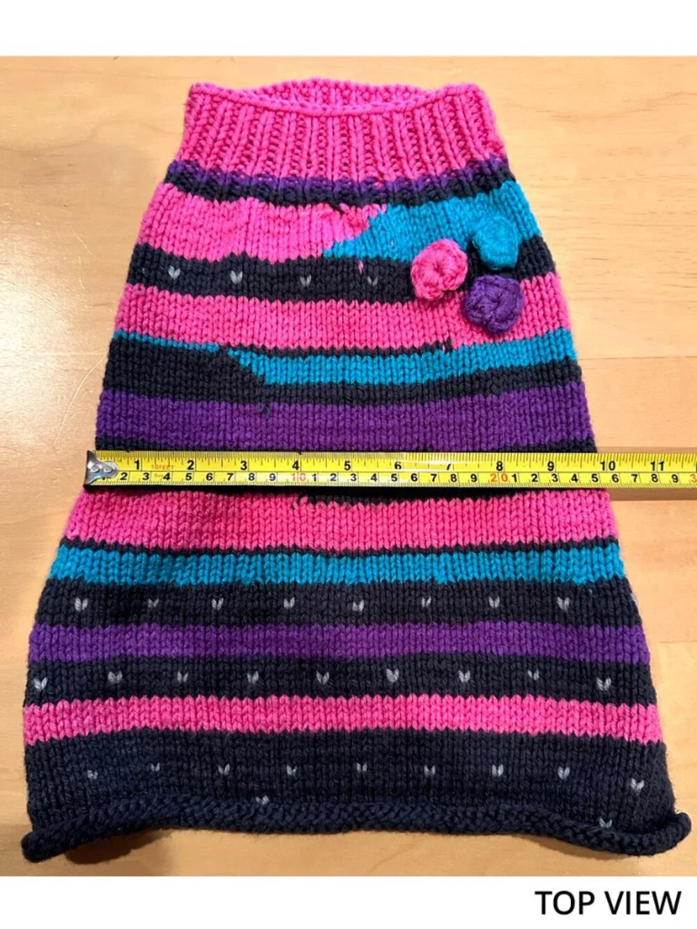 Knit Striped Dog Sweater Pink Black Blue Purple Crochet Flower Large Pullover